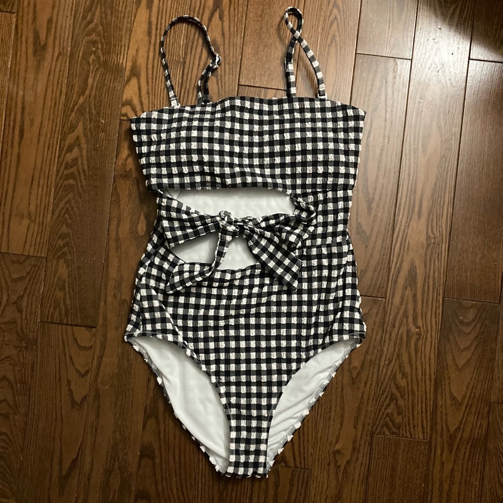 Aerie Black and White Gingham One Piece Swimsuit